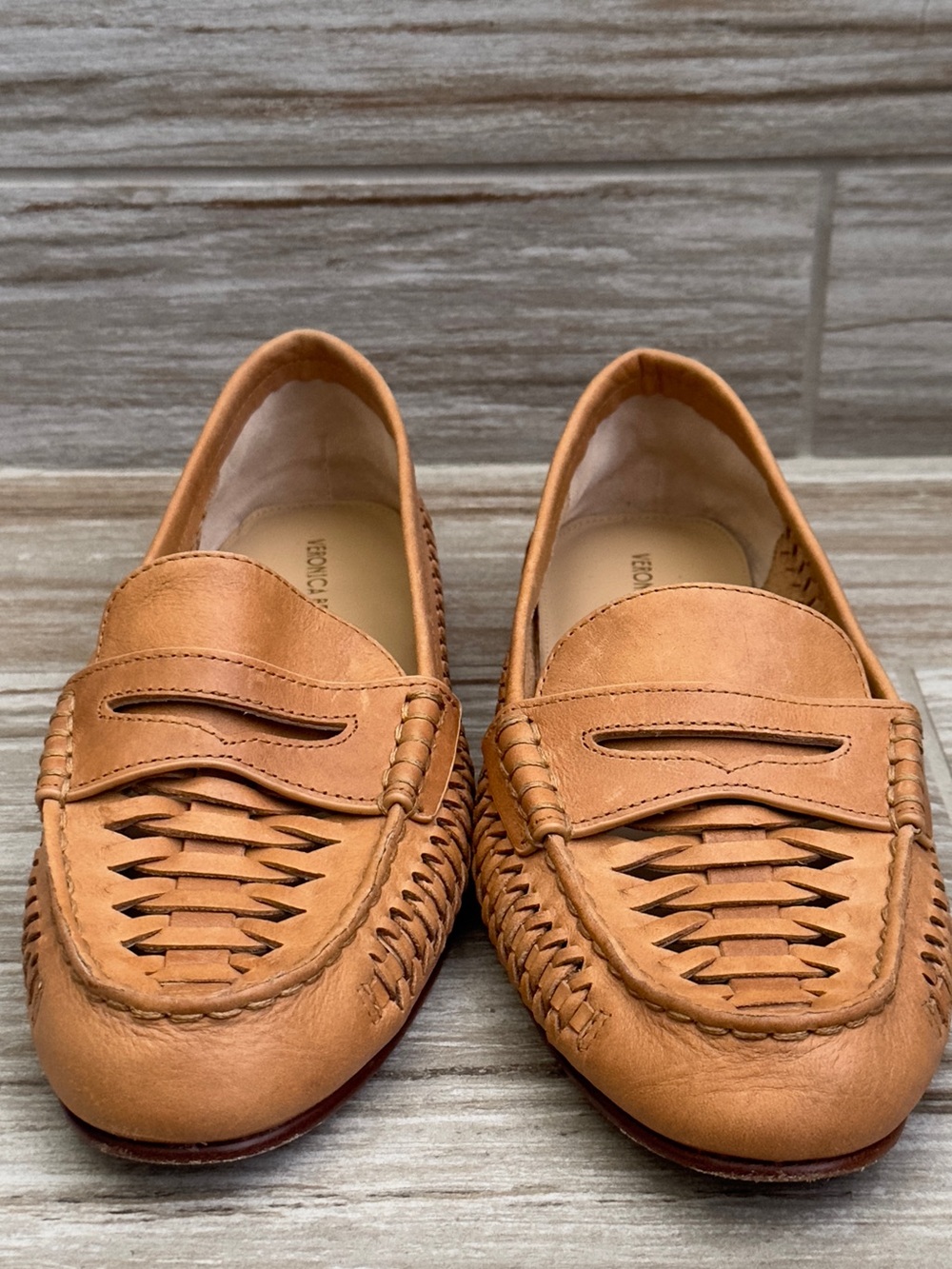 Veronica Beard Cognac Woven Leather Penny Loafers - Picture 2 of 9